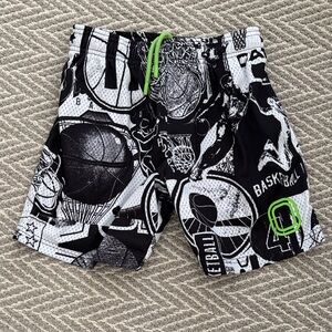 Boys Overtime Basketball Graphic Shorts - Black and White mesh